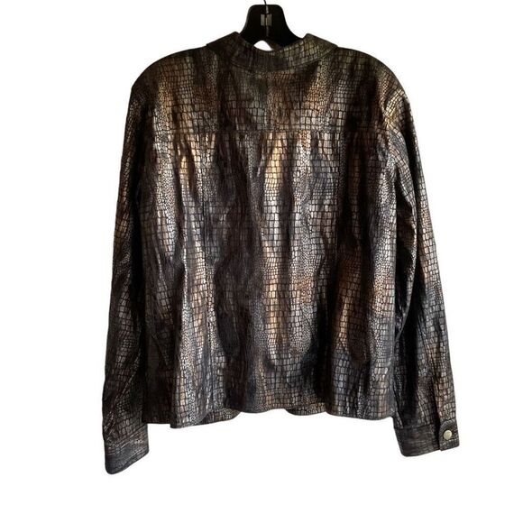 Birch Hill Jacket Iridescent Alligator Brocade Blue Gold Brown Button Down Large - Picture 12 of 12